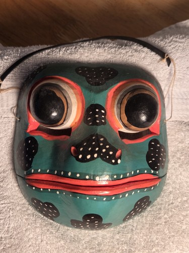 Vintage Balinese Frog Prince Godogan Face Mask w Hinged Mouth -  Folk Art,  6.5"