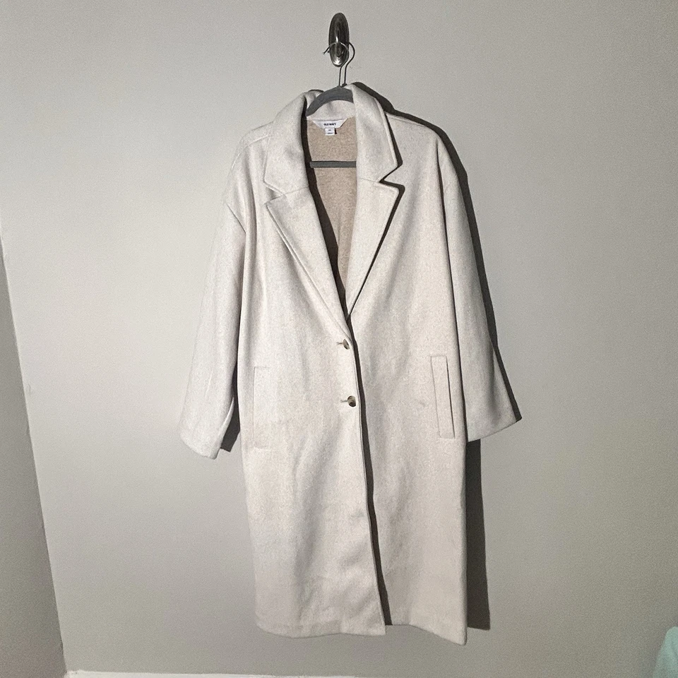 Chaqueta Abrigo Old Navy Mujer 2X Crema Longline Gran Tamaño Botón Frontal Foto 2 de 4