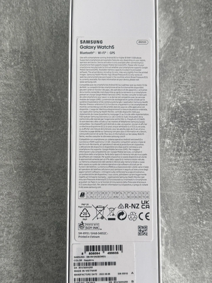 SAMSUNG GALAXY WATCH5 44MM SMARTWATCH ALUMINIUM GPS SM-R910 SAPPHIRE - Image 4 of 4