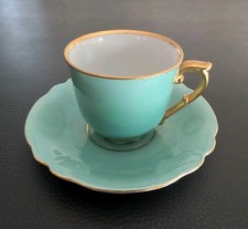 1940 Eger & Co Martinroda Sammeltasse Mokka Gold Grün Türkis Blau Jugend Relief 
