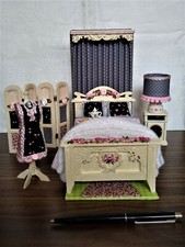 Miniatur 1/12 scale Bett Schlafzimmer Landhausstil Möbel Puppenhaus Unikat OOAK