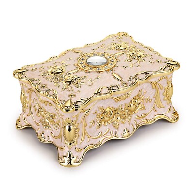 Hipiwe Vintage Metal Jewelry Box - Two Layer Rectangular Trinket Organizer St...