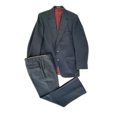 Vintage 80s AUSTIN MANOR Mens 40 Suit Sport Coat Blazer Jacket Pants Set NAVY