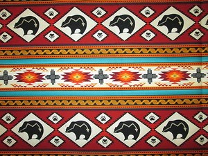 Navajo Indian Totem Horse Border Gray Black Cotton Fabric BTHY