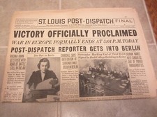 St Louis Post Dispatch Newspaper May 8 1945 Victory Official Proclaimed V-E Day