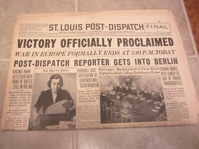 St Louis Post Dispatch Newspaper May 8 1945 Victory Official Proclaimed V-E Day