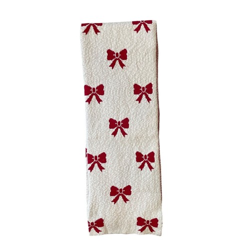 JINGLES & JOY Christmas BOWS Throw Blanket 50x70 Red & Cream Holiday Decor New - Picture 12 of 13