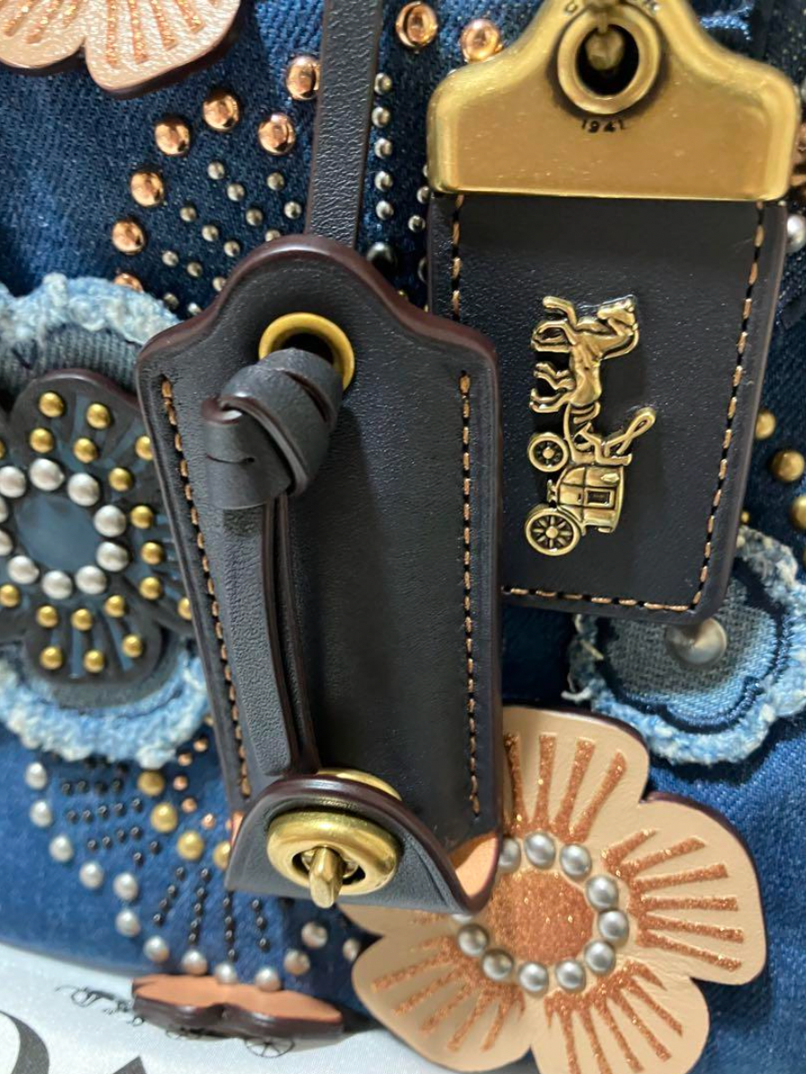 COACH Rogue 25 Tea Rose Denim Shoulder Bag Blue Pre-owned From
