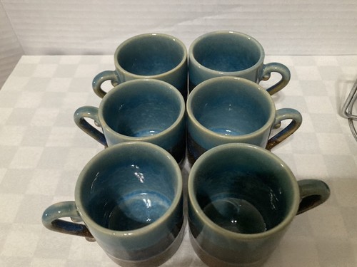 Stoneware Espresso Demitasse Set Of 6 W/ Saucer & Caddy Handmade Colombia - Picture 3 of 11