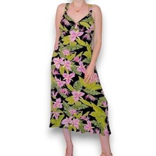 Vintage Tropical Hawaiian Print Floral Midi Dress