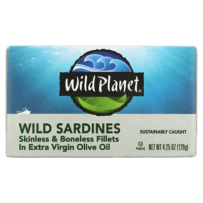 Wild Sardines Skinless & Boneless Fillets in Extra Virgin Olive Oil, 4.25 oz