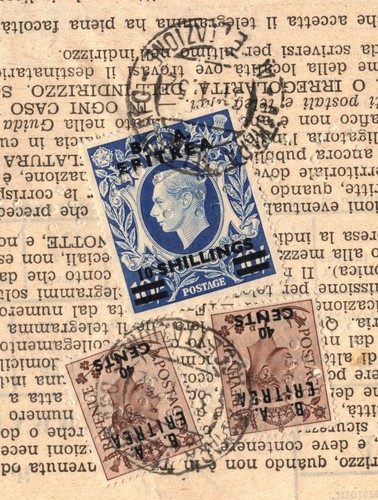 GB OVERPRINT 10s ARMS HIGH VALUE 1952 BOIC Asmara ERITREA Telegram Form AG265 - Picture 7 of 9