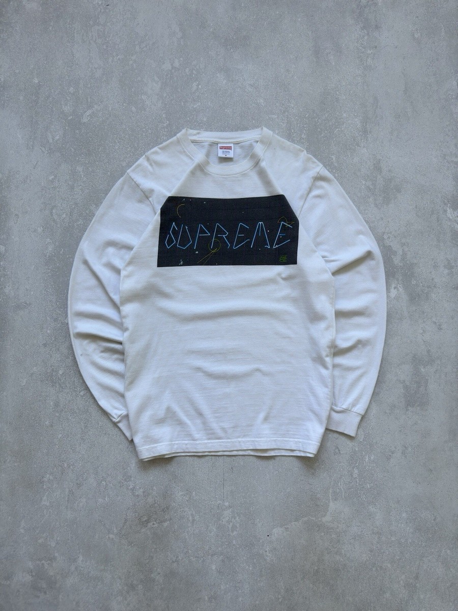 Vintage Supreme Blade Grid Neon Box Logo White Shirt Long Sleeve