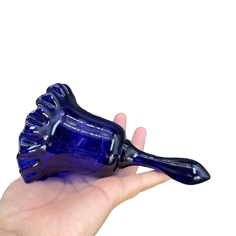 Vintage Fenton Cobalt Blue Glass Bell Figurine Ruffled Bottom Large