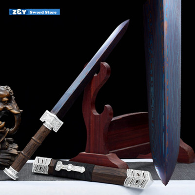 Chinese KUNGFU Short Sword Dagger Double Edged Folded Steel Red&Blue Blade Q8443