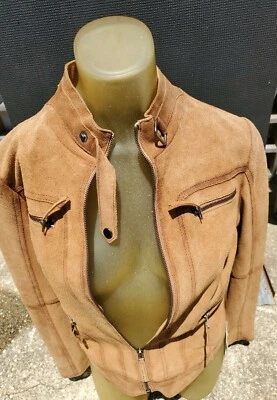 Chaqueta de cuero de gamuza áspera castaño corredor Schott NYC para mujer mediana NUEVA muestra - Imagen 1 de 4