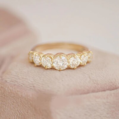 1.50 ctw Round Cut Diamond 14k Yellow Gold Over 7 Stone Engagement Band Ring