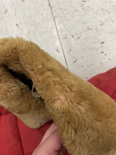 Vintage Eddie Bauer Down Jacket Coat Blizzard Proof Shearling Fur Collar Red M - Picture 5 of 18