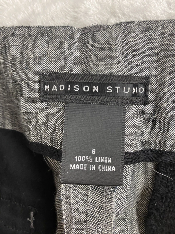 Max Studio Pantalón Lino Pierna Ancha Gris Talla 6 Foto 2 de 4