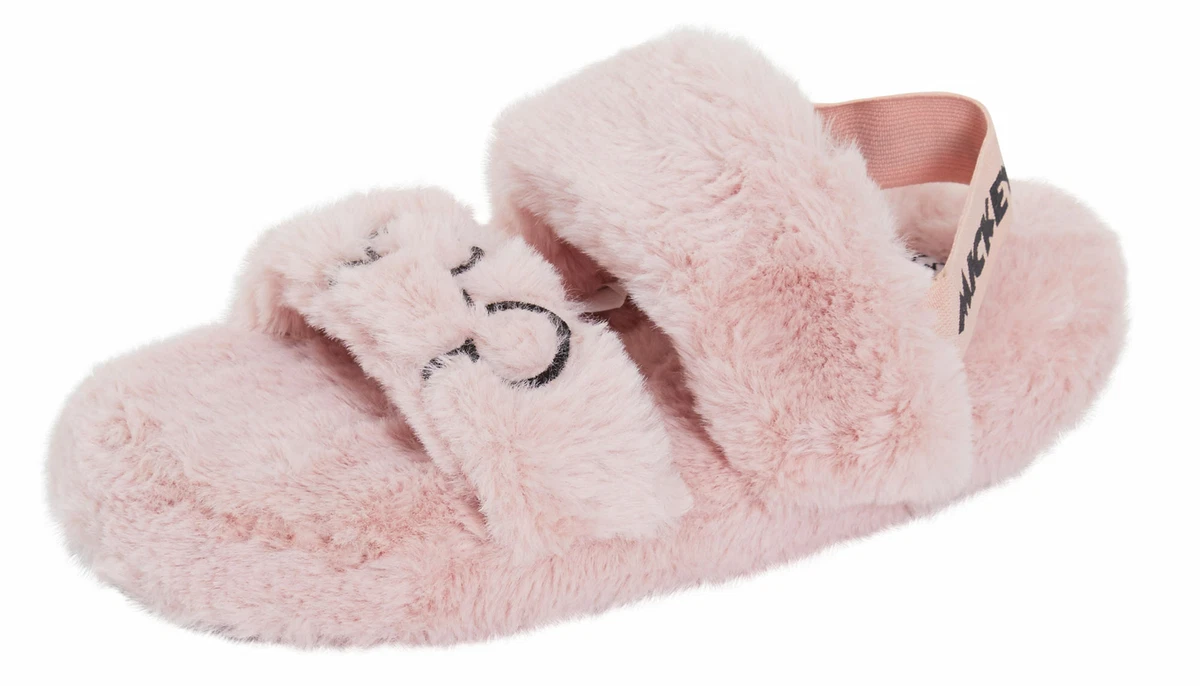 Womens Mickey Mouse Slippers Disney Faux Fur Sliders Lined Mule