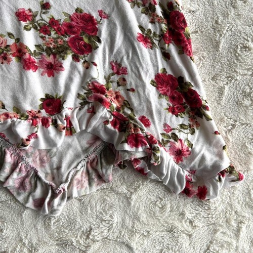 Floral Shirt Tee Top Girls Large White Pink Short Sleeve Ruffle Romantic Cottage - Picture 3 of 4