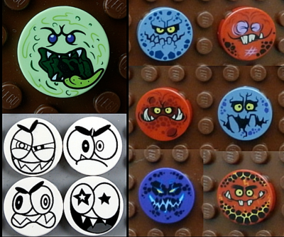 Lego Monster Face Tiles ~ Nixel & Goblin Face Round 2x2 Printed
