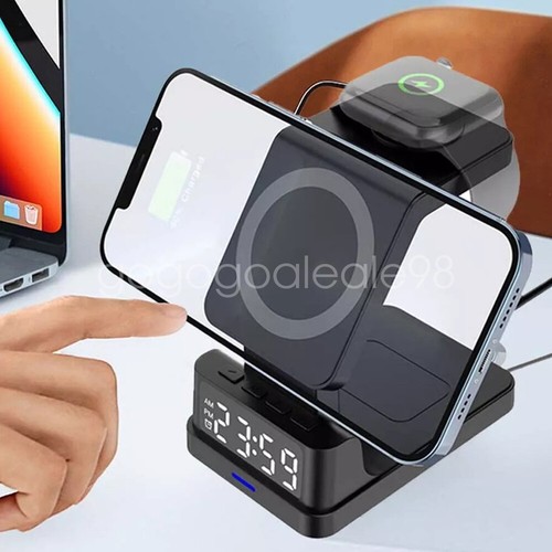 5 in 1 Wireless Charger Fast Charging Dock Alarm Clock for iPhone iWatch AirPods - Zdjęcie 24 z 26