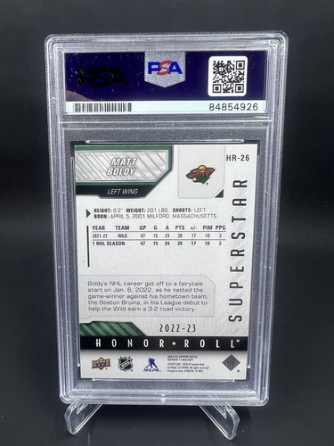 Matt Boldy Signed 2022-23 Upper Deck Superstar Honor Roll IP Auto PSA/DNA Wild - Picture 2 of 2