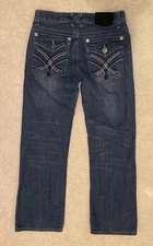 XTREME COUTURE Jeans Mens 28x30 Blue Distressed Denim Pant Pocket Flaps Bootcut