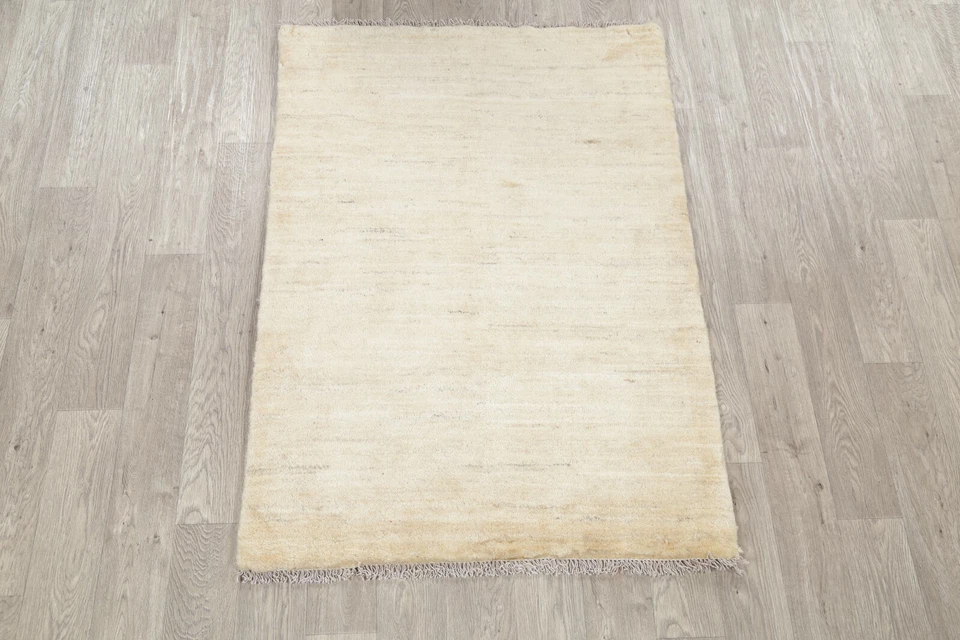 Contemporary Ivory Solid Gabbeh Oriental Area Rug Hand-knotted Wool Carpet 4x5 - Image 2 of 4