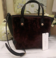Sandro Small Brown Lamb Fur & Leather Trim Tote