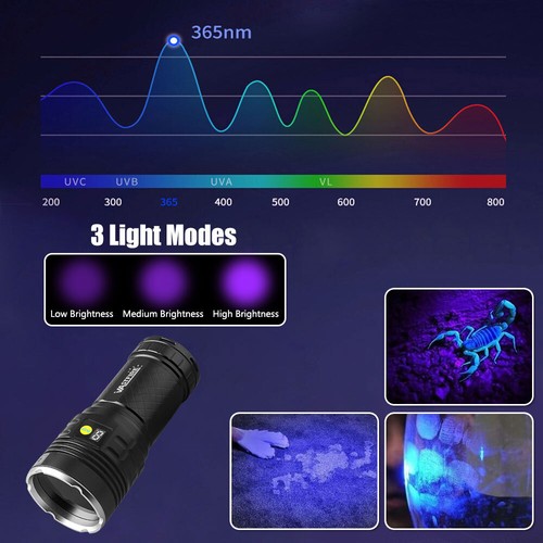 160W 365NM UV LED Flashlight Torch Rechargeable Black Light Mineral Inspect Lamp - Picture 13 of 19