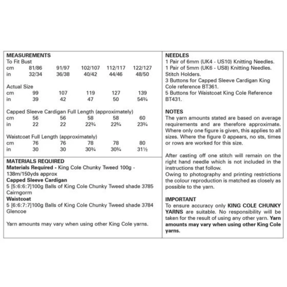 King Cole Pattern Capped Sleeve Cardigan & Waistcoat Knitted in Chunky Tweed6269 - Image 2 of 2