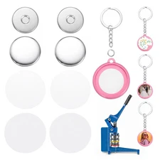 50 Sets Button Maker Supplies 25mm / 0.98 Inch Blank Keychain Button Parts, Pink