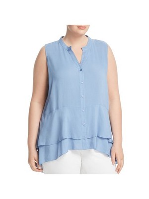 LOVE SCARLETT Womens Button Down Hi-lo Hem Sleeveless Split Wear To Work Top