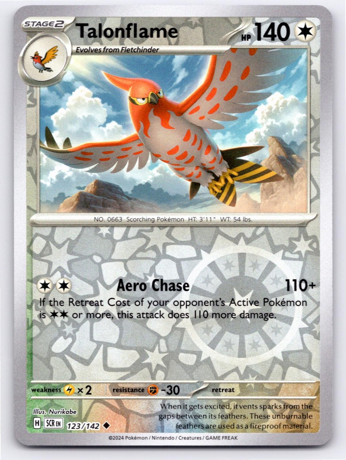 POKEMON TALONFLAME STELLAR CROWN 123/142 REVERSE HOLO UNCOMMON NM A2037 FREE S&H