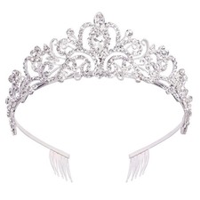 Silver Crystal Tiara Crowns for Women Girls Elegant Princess Crown with Combs, T