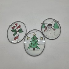 Set of 3 Stained Glass Style Christmas Ornaments Tree, Candy Cane  Snowman