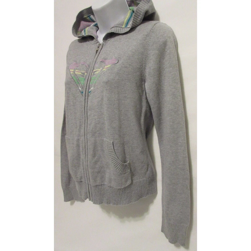 Suéter Roxy Niñas Grande Gris Con Capucha Ligero Bordado Logo Cremallera Frontal Foto 3 de 4
