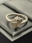 Vintage Sterling Silver Genuine Diamond Double Heart Ring Size 7 B17
