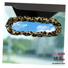 Leopard Print Soft Plush Mirror Cover for Rear View Cars - Cute Interior Design