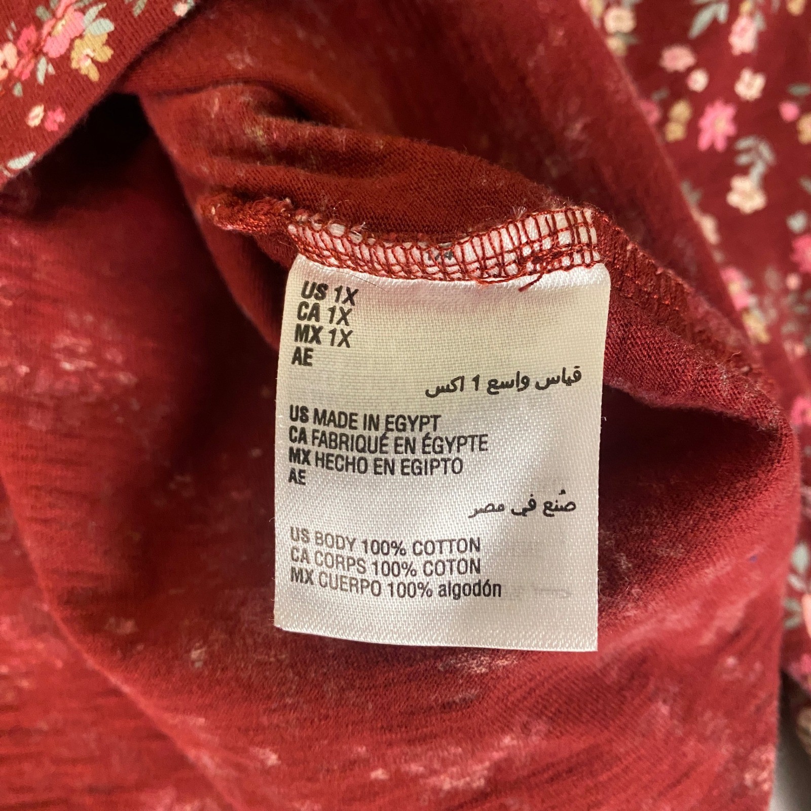 Style & Co Tunic Top Blouse Women's Plus Size 1X Floral Long Sleeve Burgundy