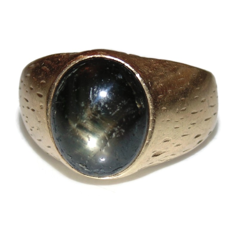 Men's Signet Vintage Estate Pinky Black Star Sapphire 14K Yellow Gold Ring Sz 8