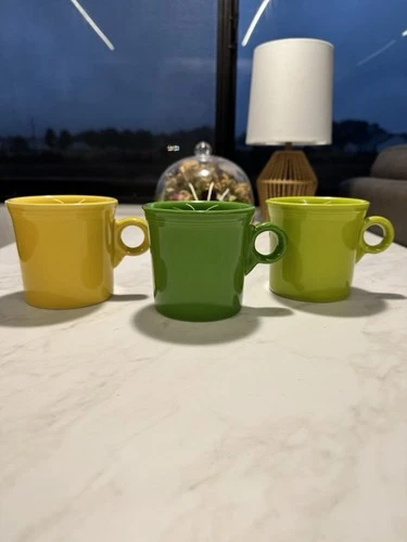 3 HLC FIESTAWARE USA D Ring Handle Mug Lemongrass Shamrock Sunflower Tom & Jerry