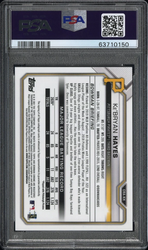 Ke'Bryan Hayes 2021 Bowman Chrome Rookie #23/50 Gold Auto #CRAKH PSA 9 - Image 2 of 2