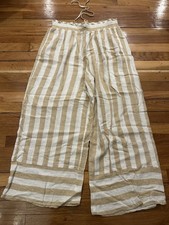 LC Lauren Conrad Linen Wide-Leg Striped Pants Beige White Drawstring