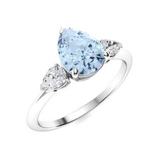 Aquamarine Gemstone Three-Stone Birthday Ring Jewelry 925 Sterling Silver