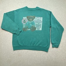 Vintage Teal Teddy Bear Pullover Sweatshirt Men s Sz M Faded Distressed