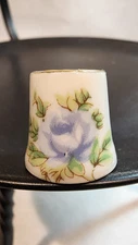 Vintage Souvenir Thimble, Hand Painted Blue Flower