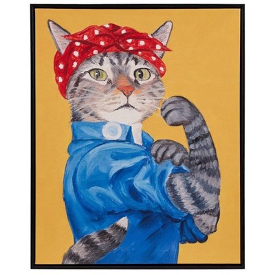 16.5''x20.5'' Pet Portrait Framed Canvas Vibrant Wall Decor Art Rosie Feline
